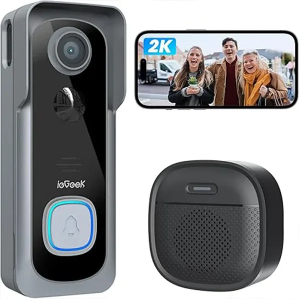 ieGeek Wireless Smart Doorbell Camera 2K with AI & PIR Motion Detection, WiFi Video Doorbell with Chime Ringer